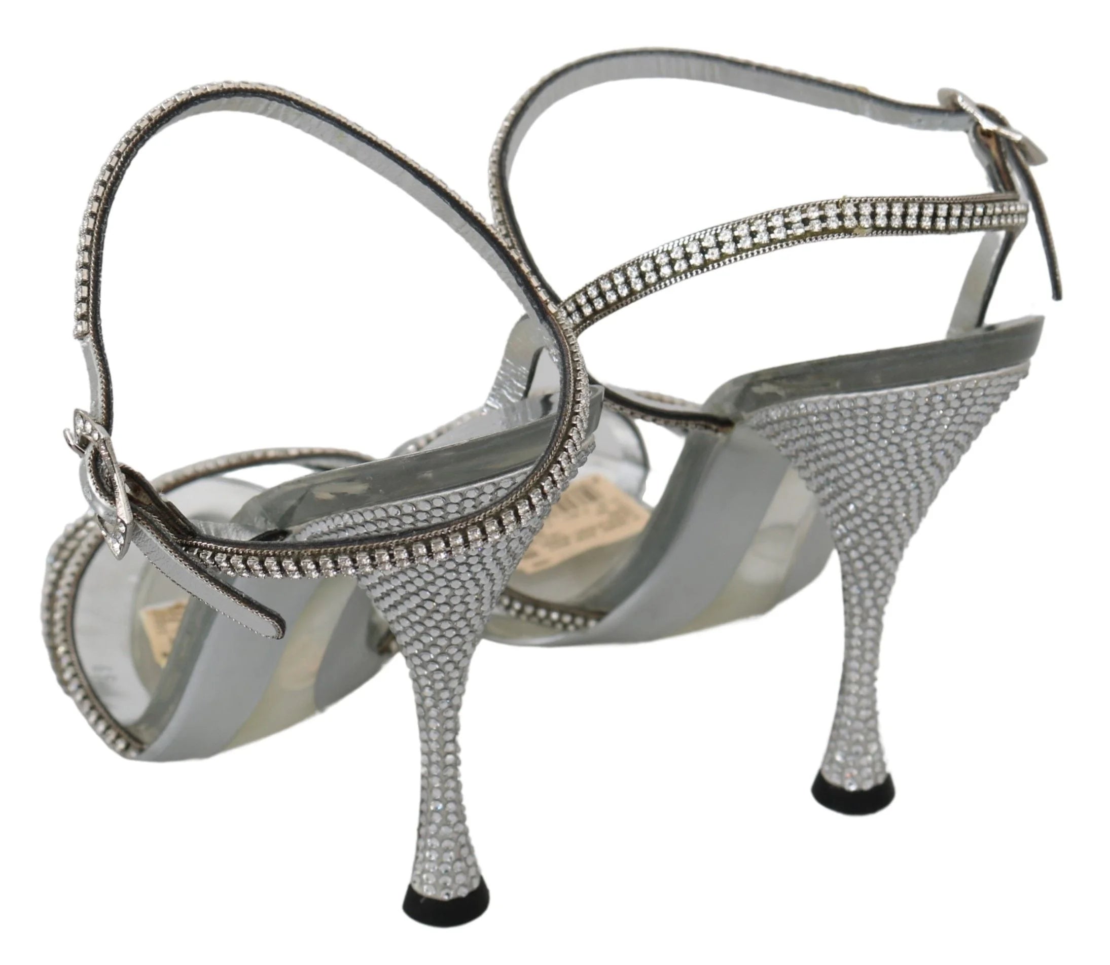 Dolce & Gabbana Silver Crystal Ankle Strap Sandals Shoes - EU39/US8.5