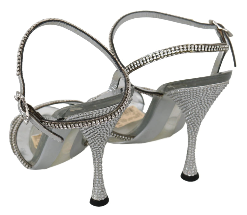 Dolce & Gabbana Silver Crystal Ankle Strap Sandals Shoes - EU39/US8.5