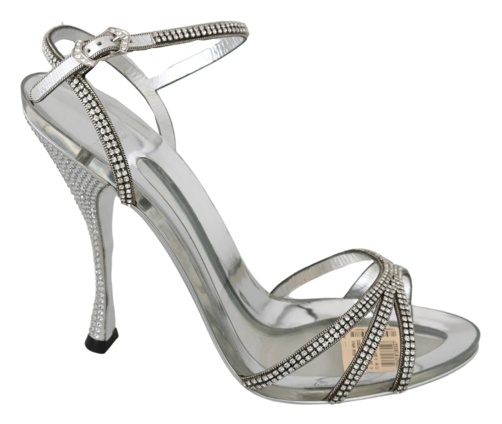 Dolce & Gabbana Silver Crystal Ankle Strap Sandals Shoes - EU39/US8.5 - Sandals