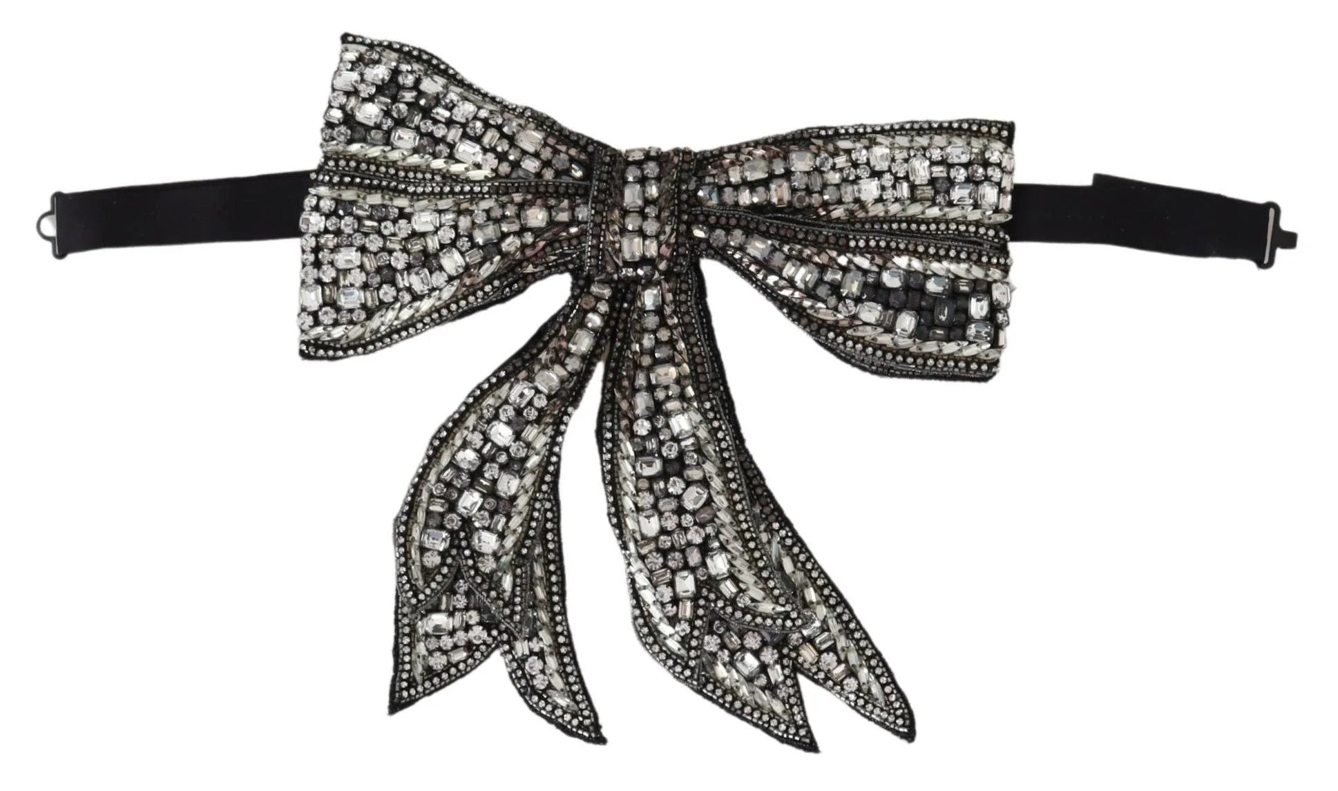Dolce & Gabbana Silver Crystal Beaded Sequined Catwalk Necklace Bowtie - Neckties