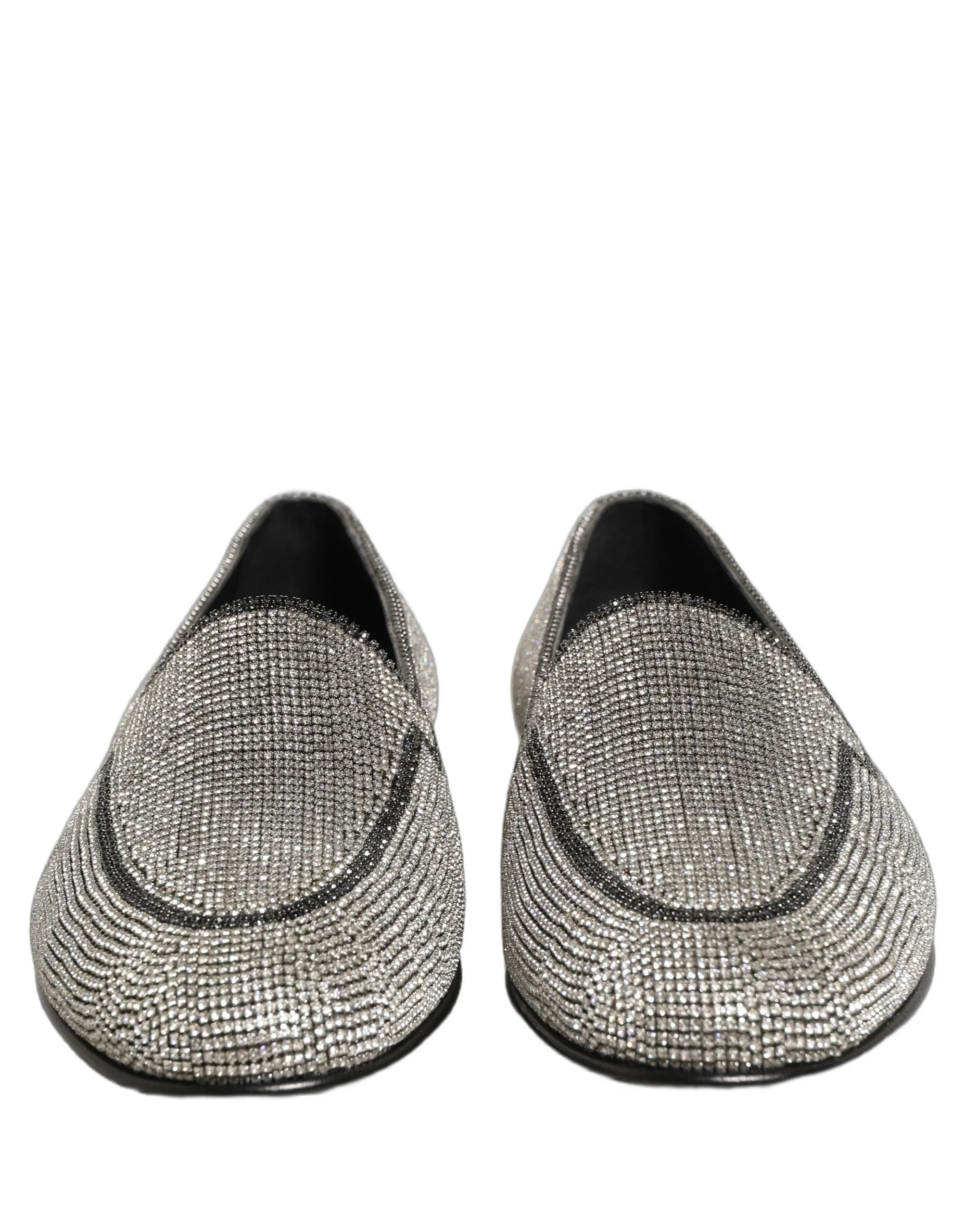 Dolce & Gabbana Silver Crystal Embellished Men Loafers Shoes - EU41/US8