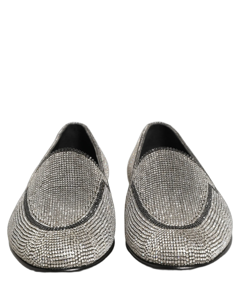 Dolce & Gabbana Silver Crystal Embellished Men Loafers Shoes - EU41/US8