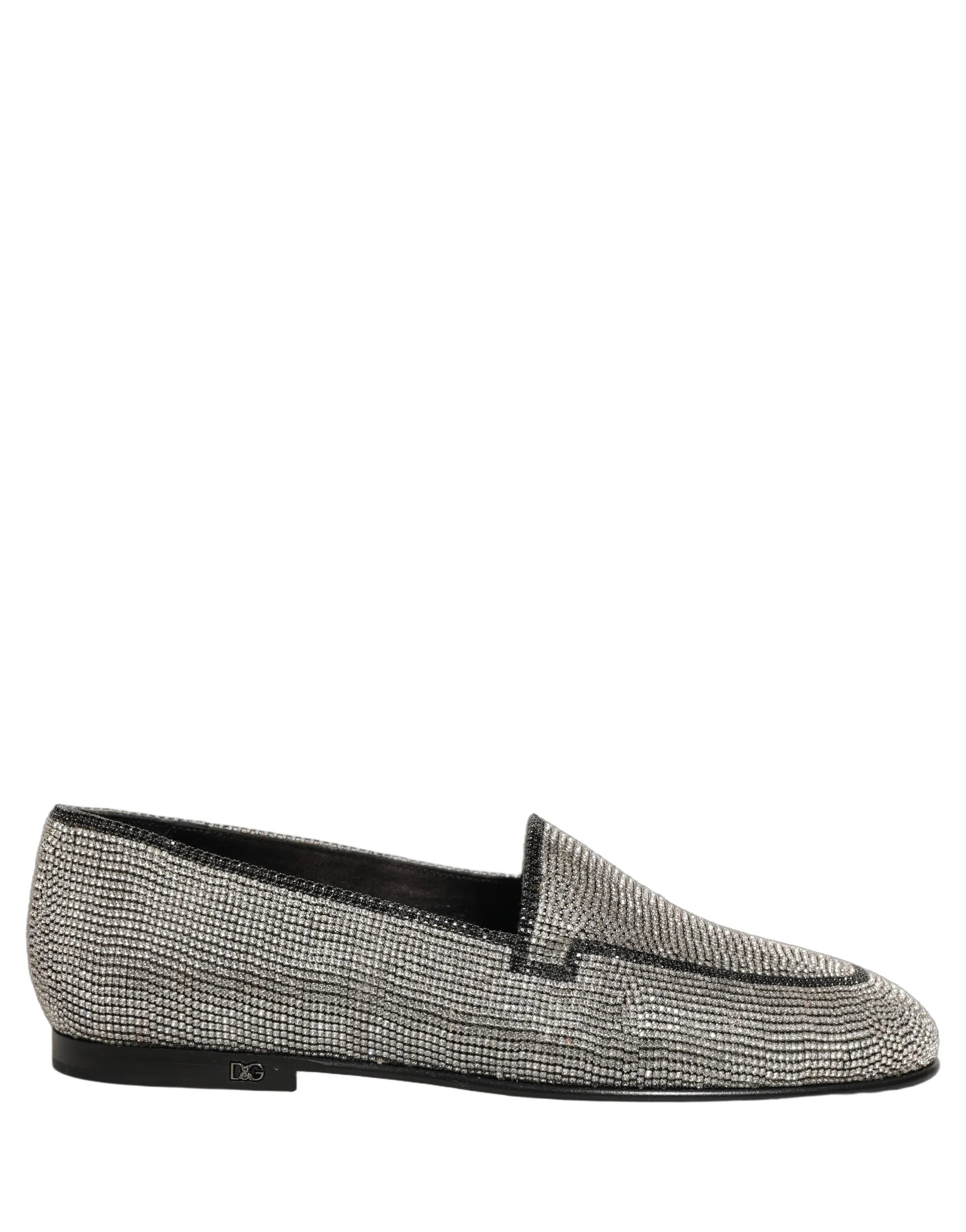 Dolce & Gabbana Silver Crystal Embellished Men Loafers Shoes - EU41/US8