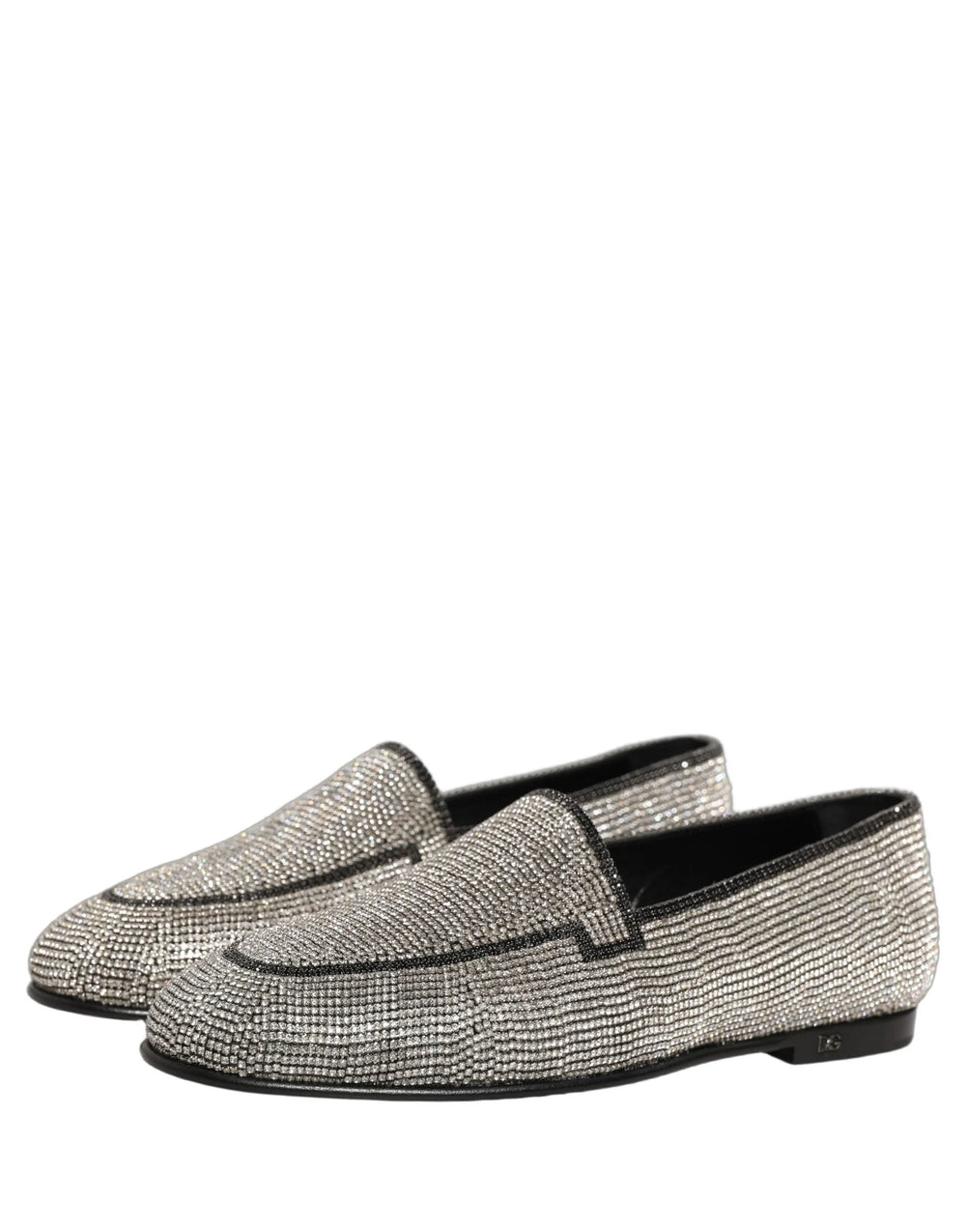 Dolce & Gabbana Silver Crystal Embellished Men Loafers Shoes - EU41/US8