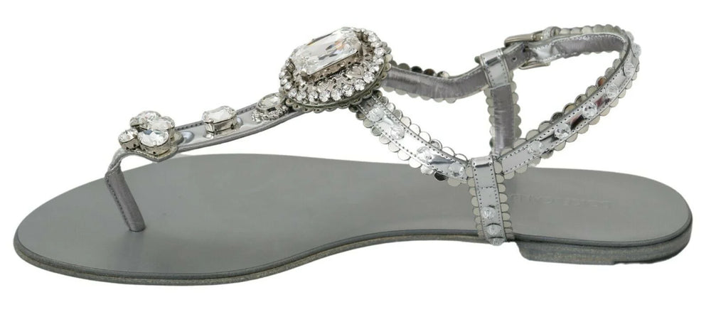Dolce & Gabbana Silver Crystal Sandals Flip Flops Shoes - EU37/US6.5
