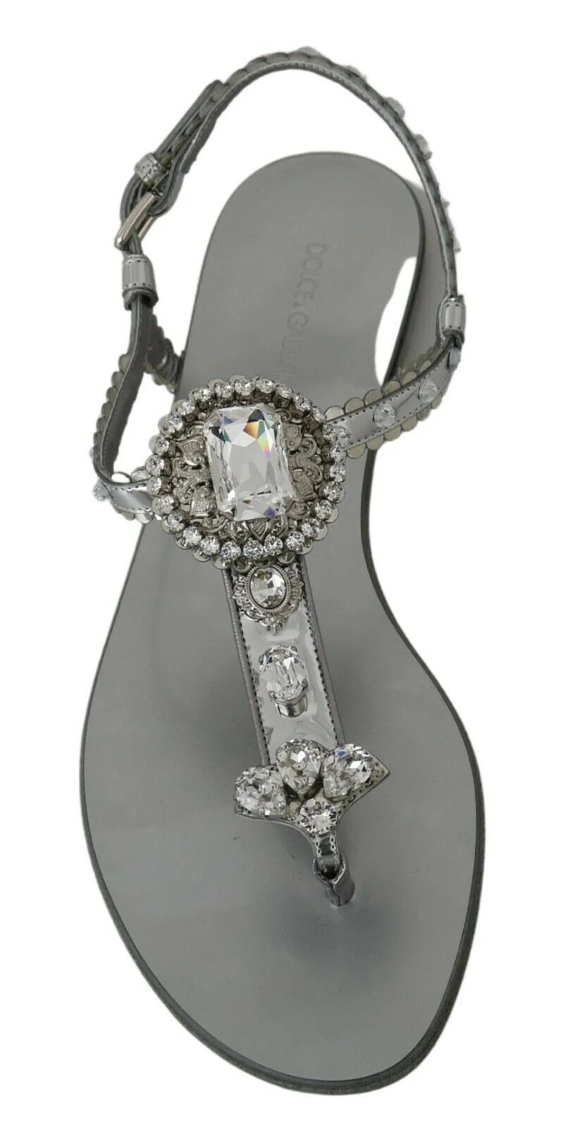 Dolce & Gabbana Silver Crystal Sandals Flip Flops Shoes - EU37/US6.5