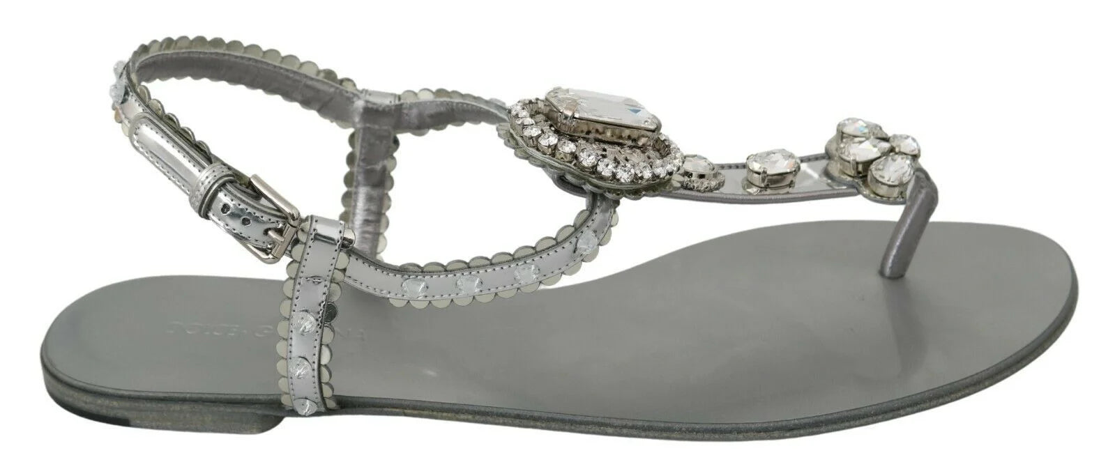 Dolce & Gabbana Silver Crystal Sandals Flip Flops Shoes - EU37/US6.5