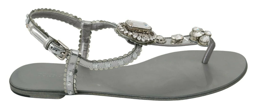 Dolce & Gabbana Silver Crystal Sandals Flip Flops Shoes - EU37/US6.5