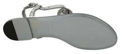 Dolce & Gabbana Silver Crystal Sandals Flip Flops Shoes - EU37/US6.5