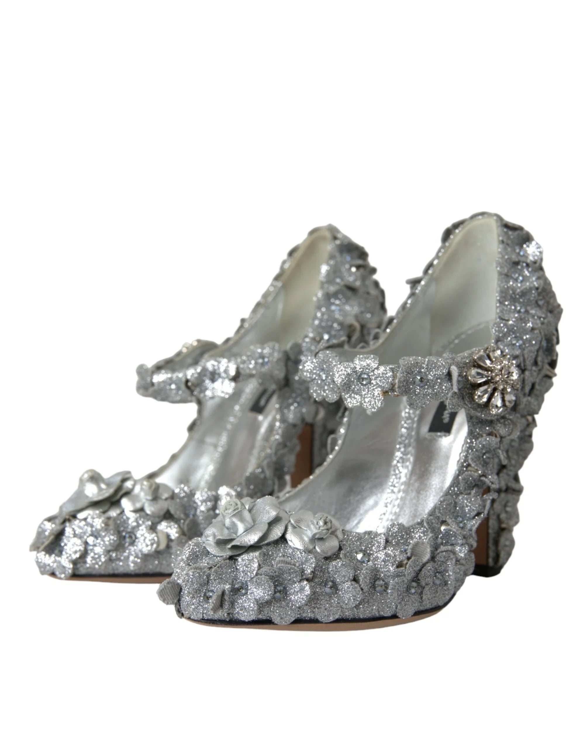Dolce & Gabbana Silver Floral Crystal Mary Jane Pumps Shoes - EU36/US5.5 - Heels