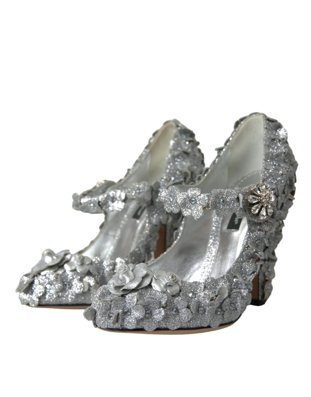 Dolce & Gabbana Silver Floral Crystal Mary Jane Pumps Shoes - EU36/US5.5 - Heels