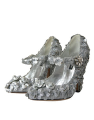 Dolce & Gabbana Silver Floral Crystal Mary Jane Pumps Shoes - EU36/US5.5 - Heels
