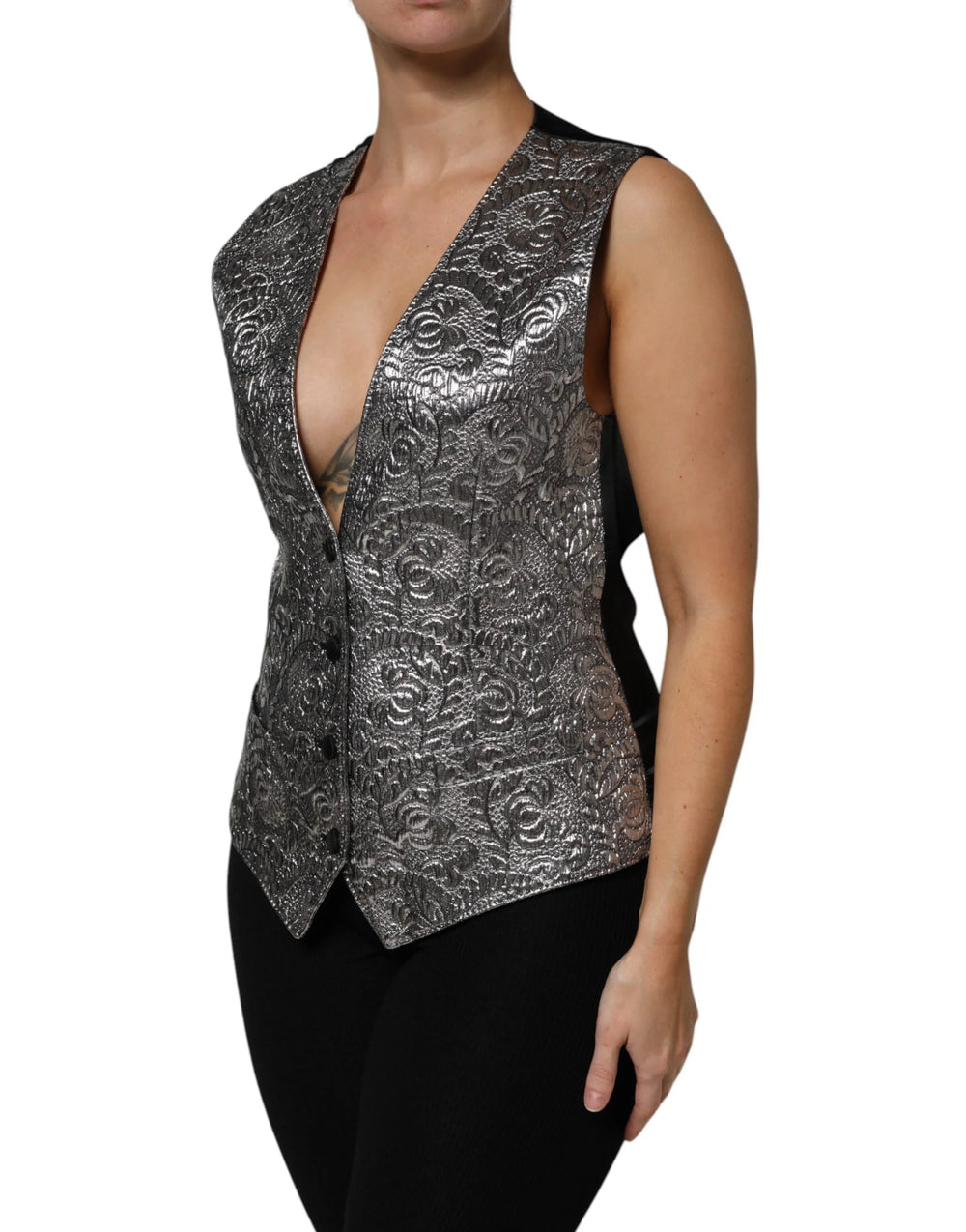 Dolce & Gabbana Silver Floral Jacquard Sleeveless Vest Top - IT40|S - Vests