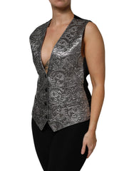 Dolce & Gabbana Silver Floral Jacquard Sleeveless Vest Top - IT40|S - Vests