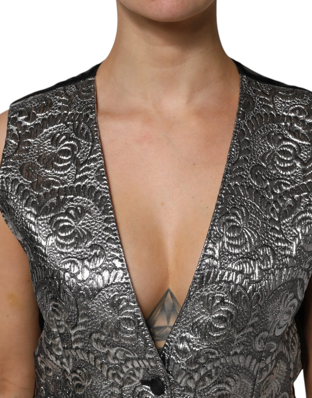 Dolce & Gabbana Silver Floral Jacquard Sleeveless Vest Top - IT40|S - Vests