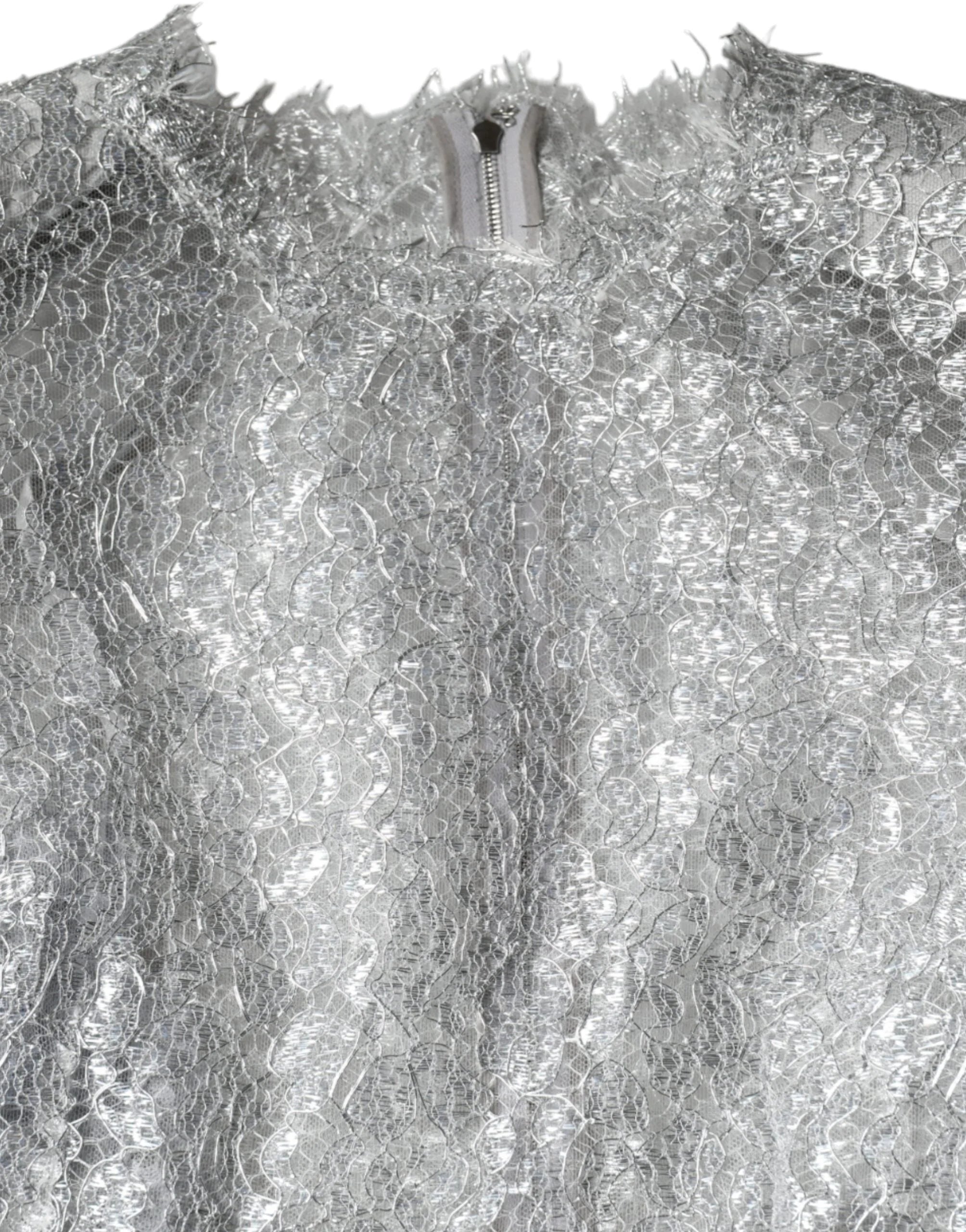 Dolce & Gabbana Silver Floral Lace Bodycon Sheath Midi Dress - IT40|S - Dresses