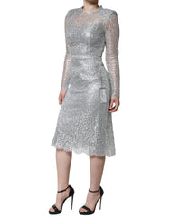 Dolce & Gabbana Silver Floral Lace Bodycon Sheath Midi Dress - IT40|S - Dresses