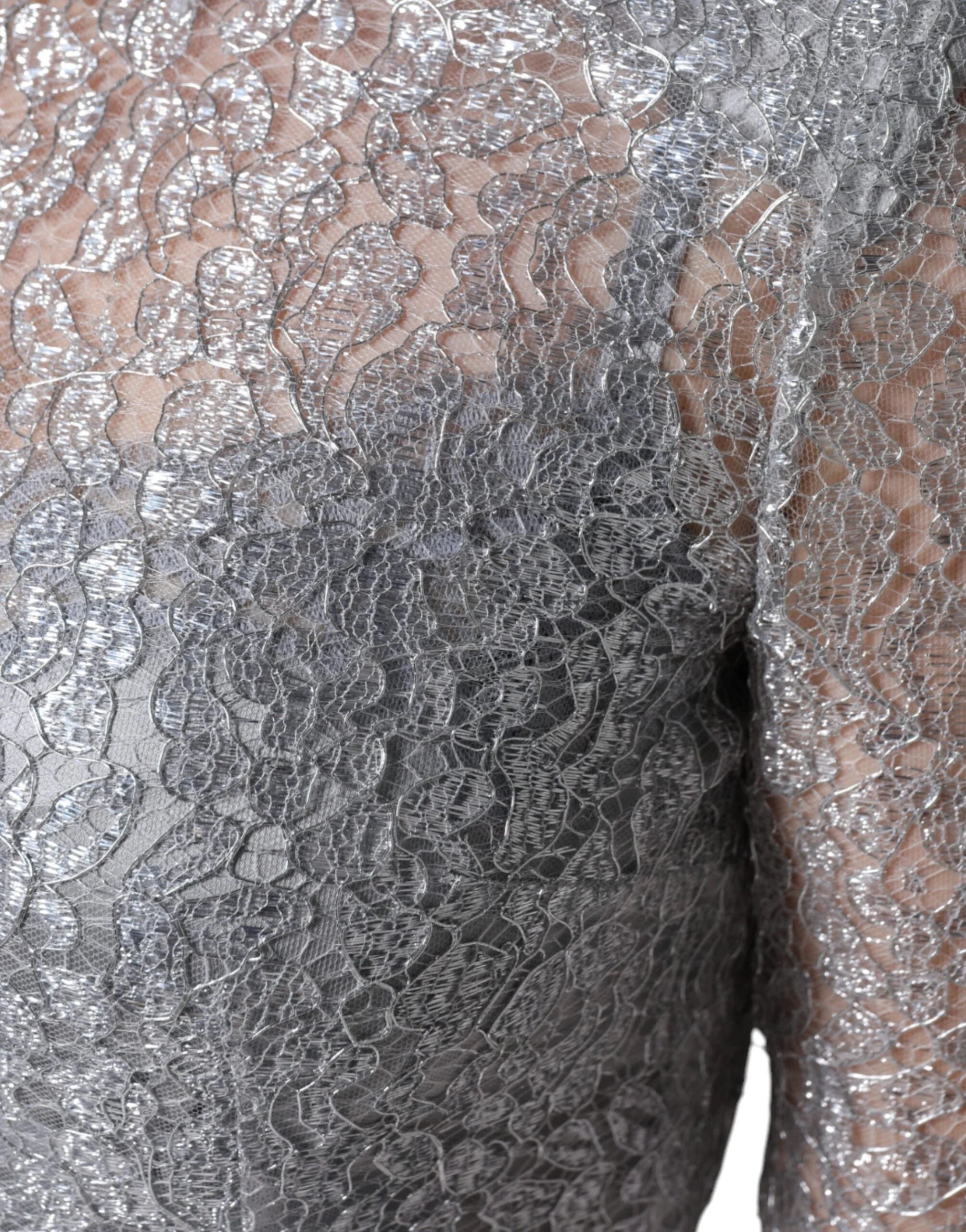 Dolce & Gabbana Silver Floral Lace Bodycon Sheath Midi Dress - IT40|S - Dresses