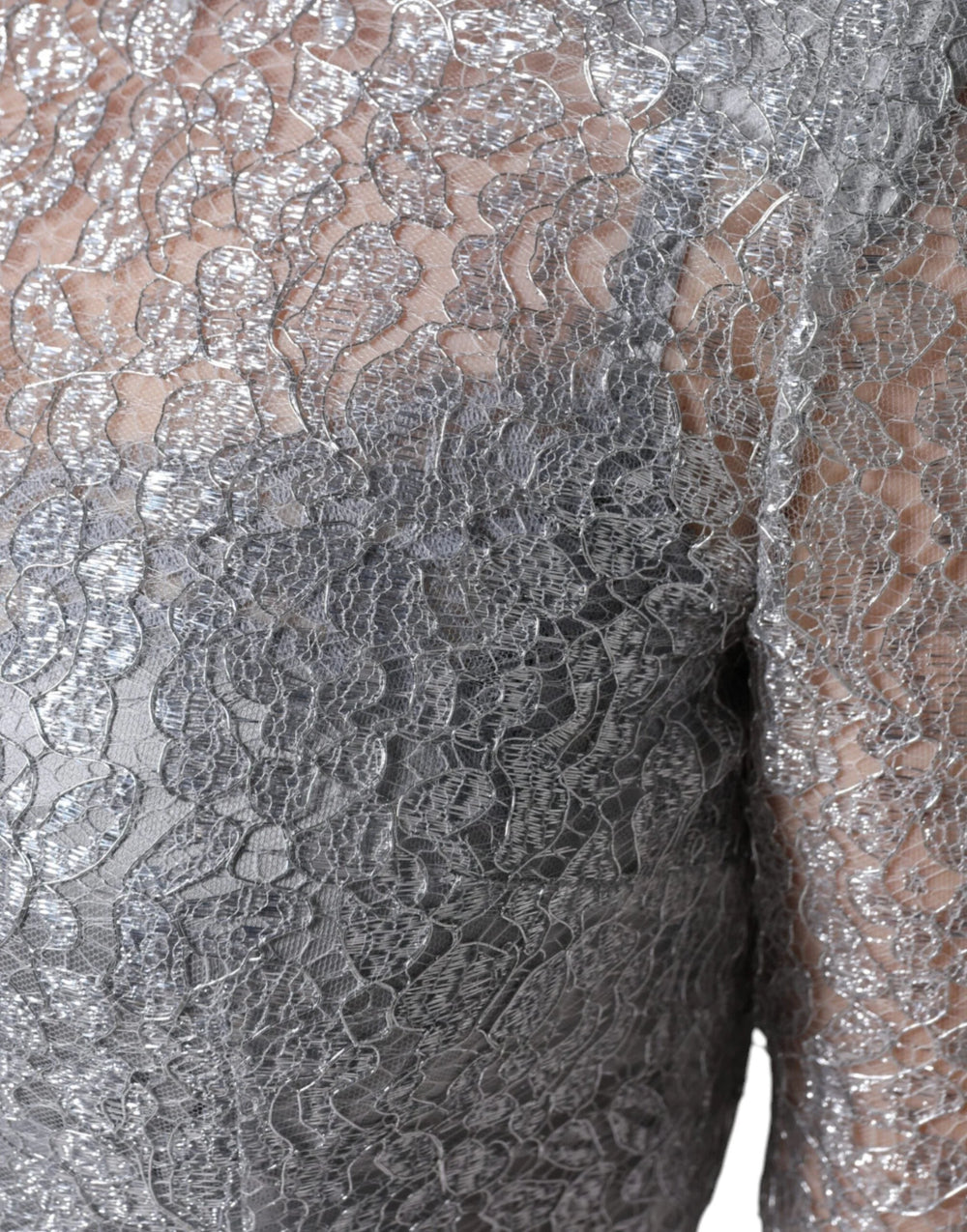 Dolce & Gabbana Silver Floral Lace Bodycon Sheath Midi Dress - IT40|S - Dresses