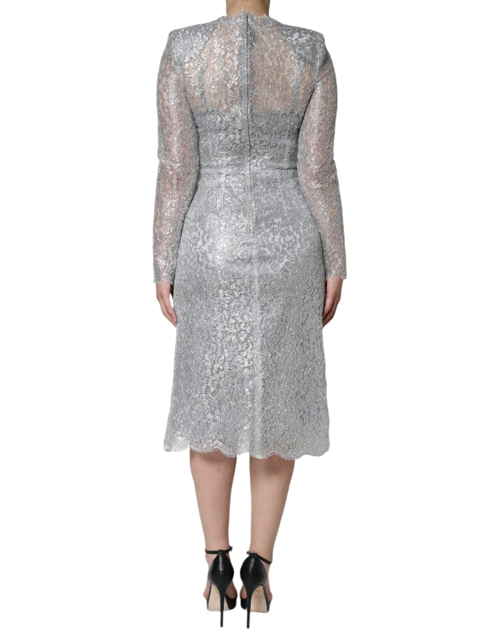 Dolce & Gabbana Silver Floral Lace Bodycon Sheath Midi Dress - IT40|S - Dresses