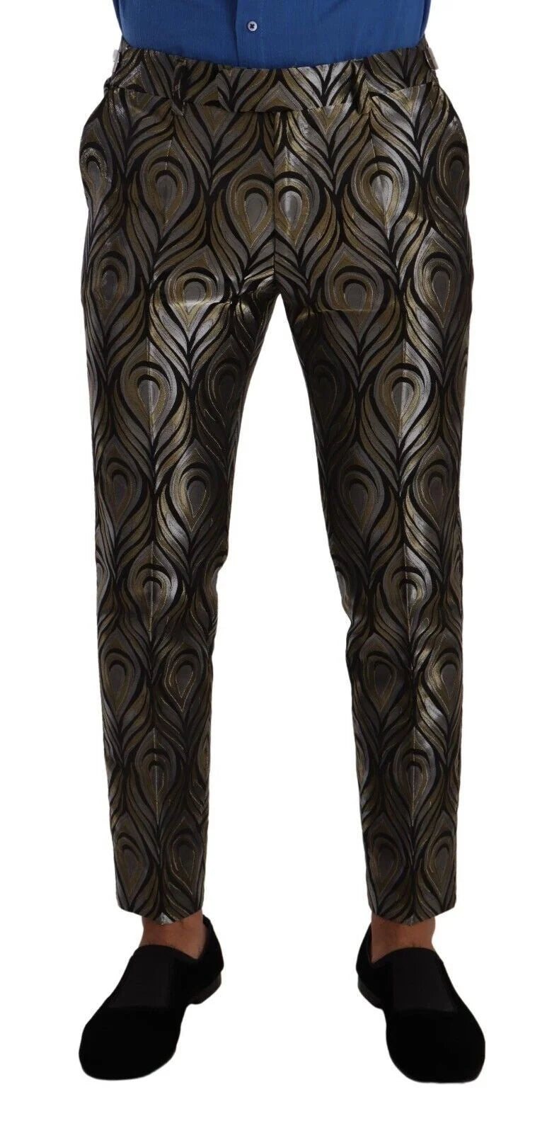 Dolce & Gabbana Silver Gold Jacquard Men Trouser Dress Pants - IT48 | M - Trousers