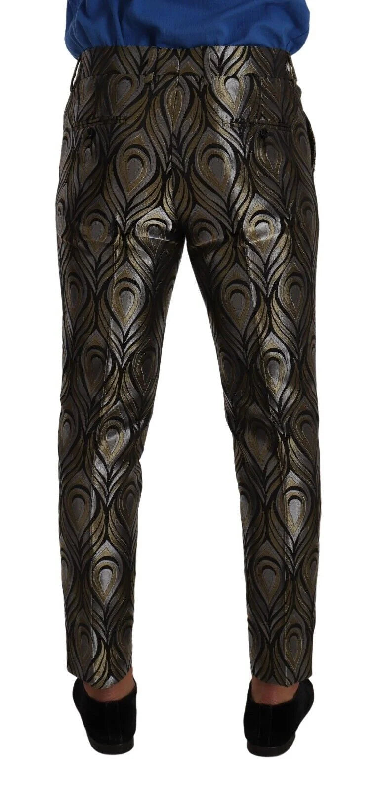Dolce & Gabbana Silver Gold Jacquard Men Trouser Dress Pants - IT48 | M - Trousers