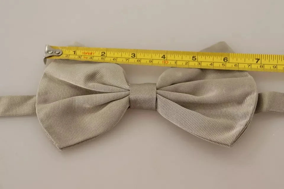 Dolce & Gabbana Silver Gray 100% Silk Adjustable Neck Bow Tie - Neckties