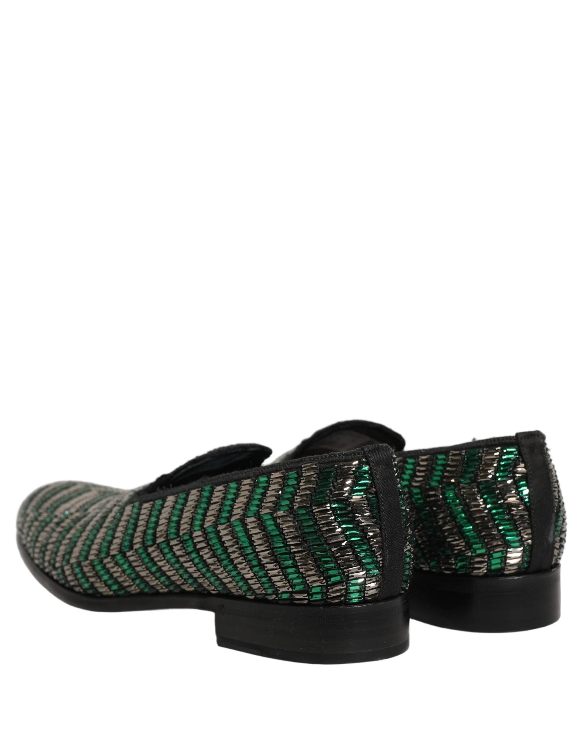 Dolce & Gabbana Silver Green Embellished Dress Loafers Shoes - EU43/US10