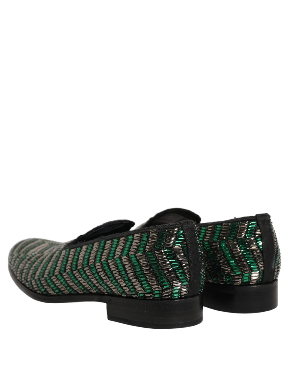 Dolce & Gabbana Silver Green Embellished Dress Loafers Shoes - EU43/US10