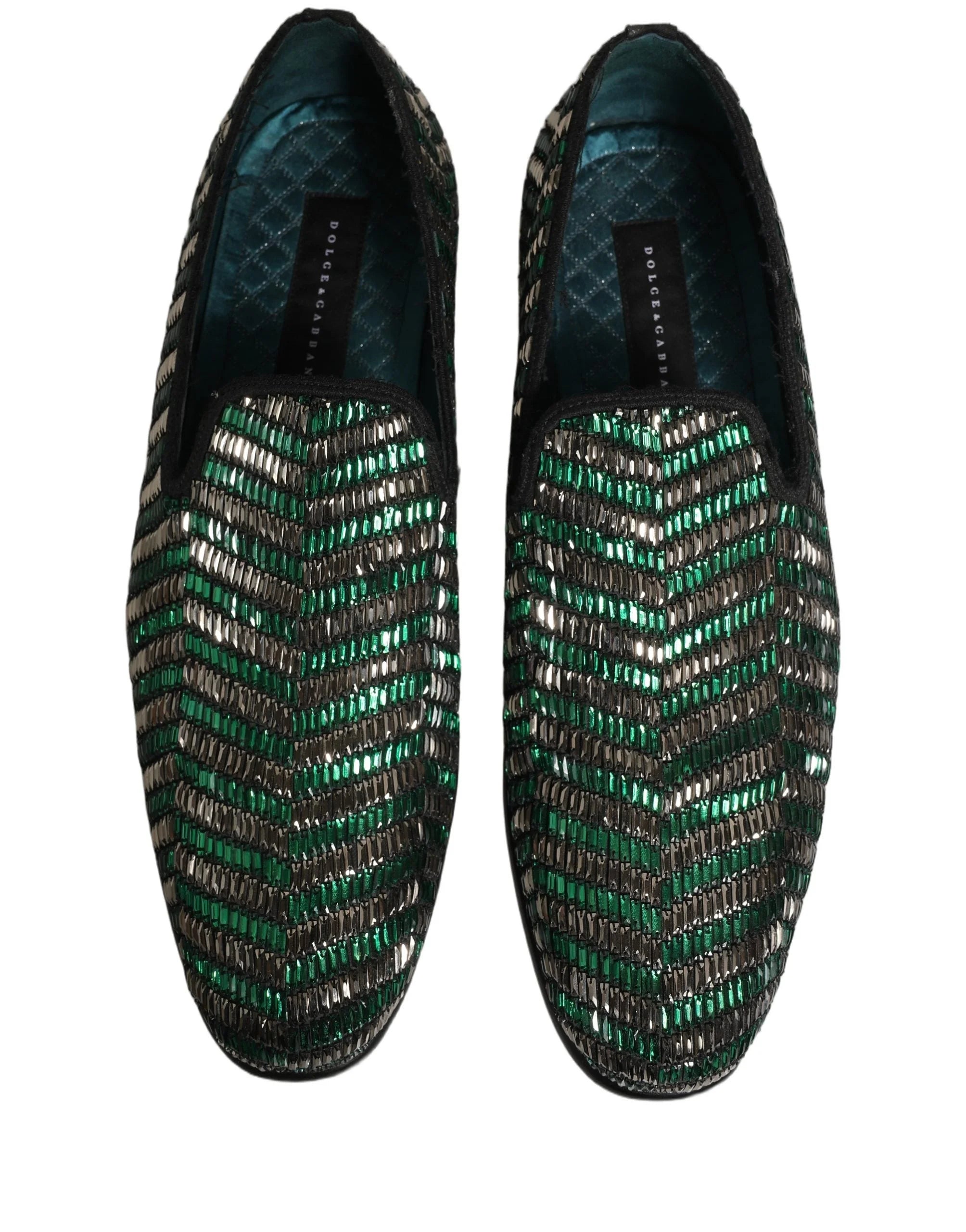 Dolce & Gabbana Silver Green Embellished Dress Loafers Shoes - EU43/US10