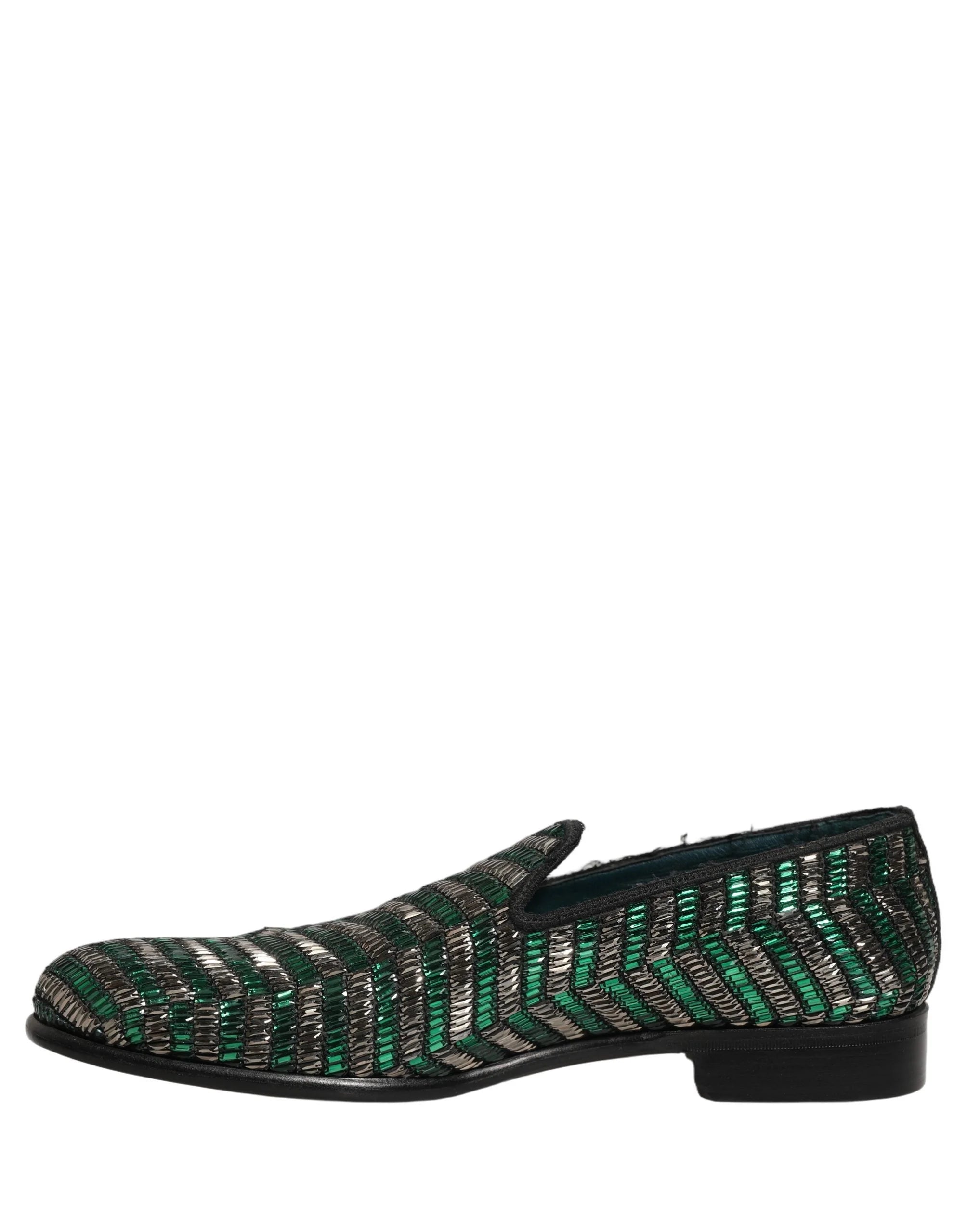 Dolce & Gabbana Silver Green Embellished Dress Loafers Shoes - EU43/US10