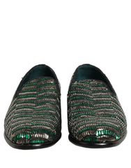 Dolce & Gabbana Silver Green Embellished Dress Loafers Shoes - EU43/US10