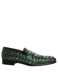 Dolce & Gabbana Silver Green Embellished Dress Loafers Shoes - EU43/US10
