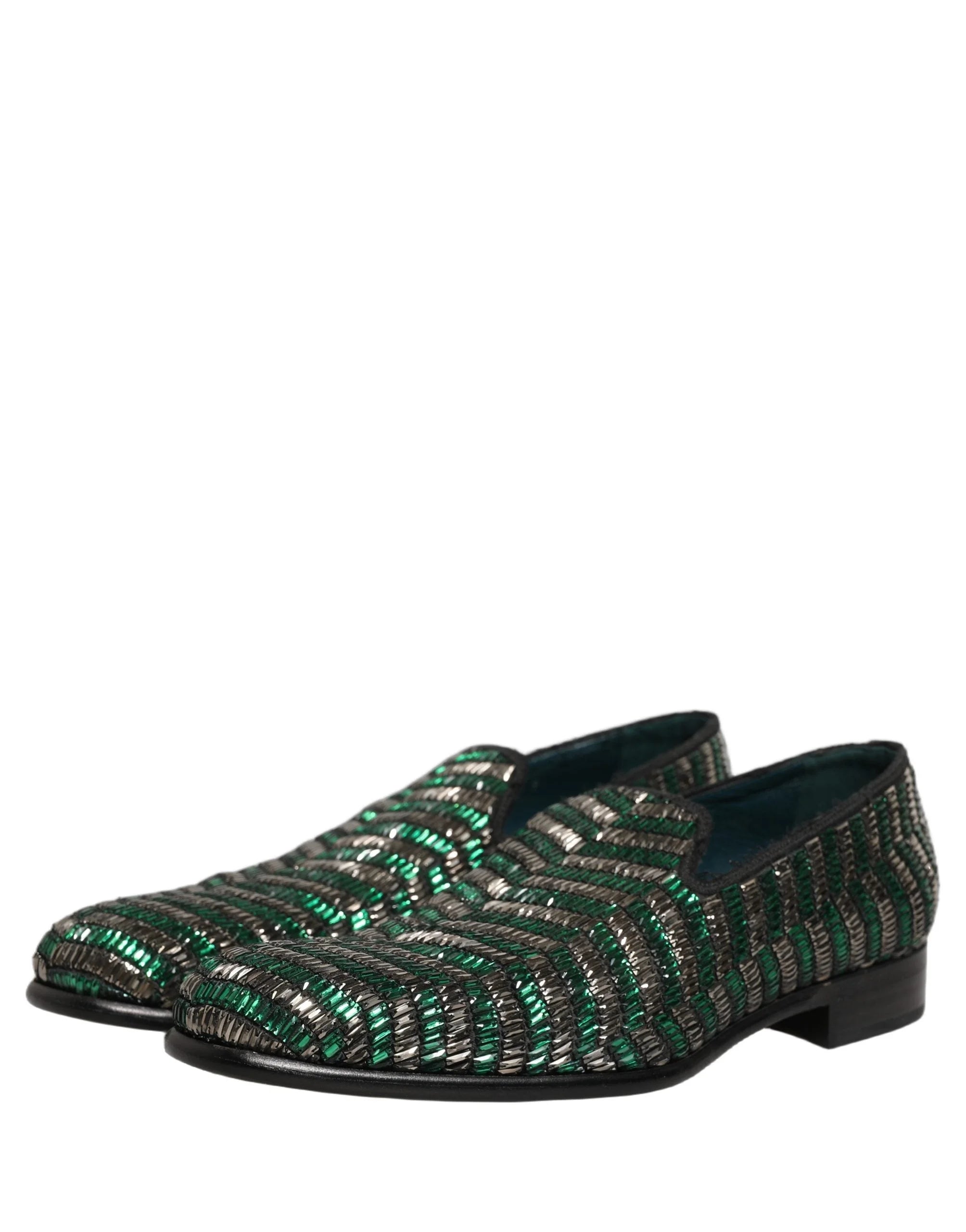 Dolce & Gabbana Silver Green Embellished Dress Loafers Shoes - EU43/US10