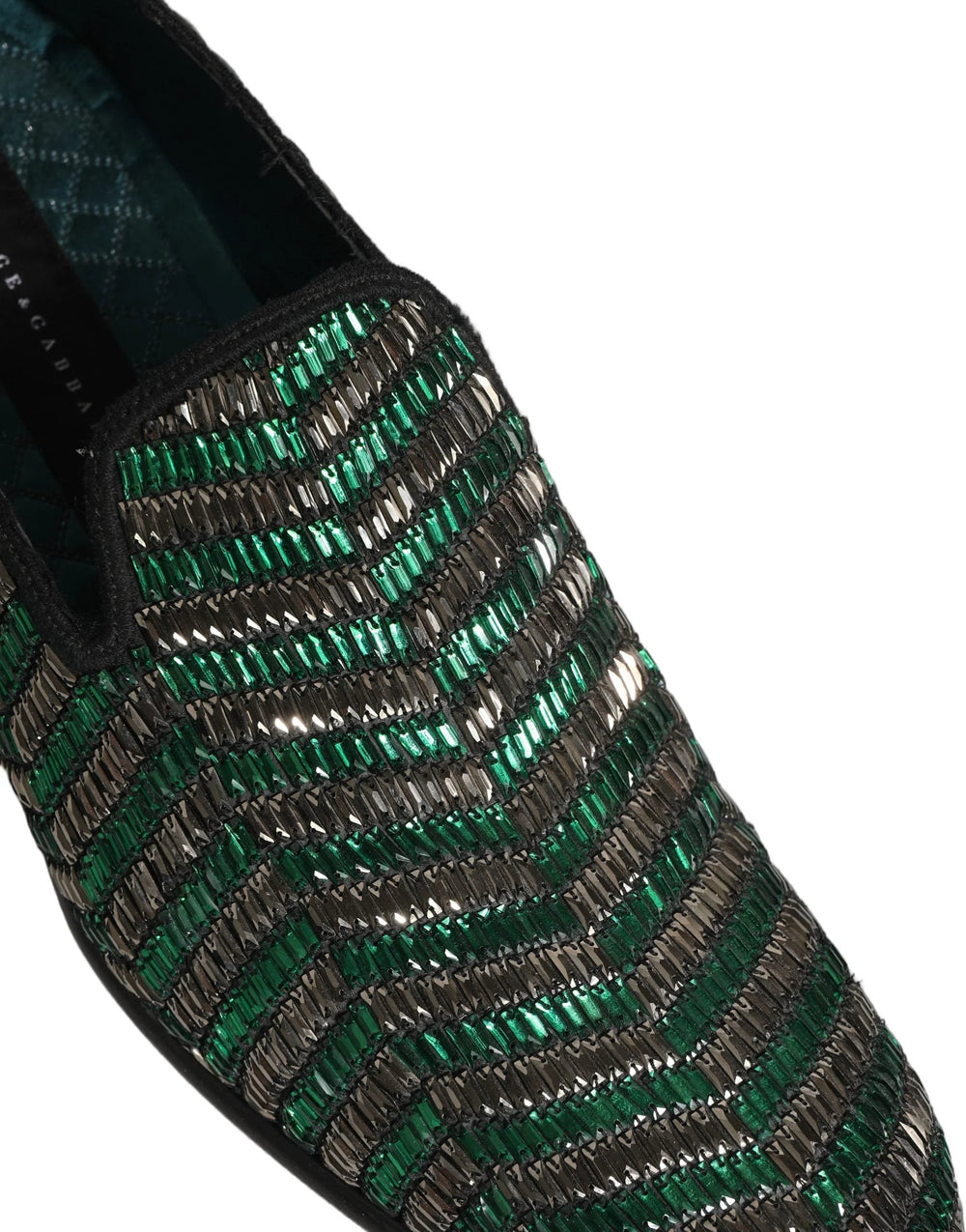 Dolce & Gabbana Silver Green Embellished Dress Loafers Shoes - EU43/US10