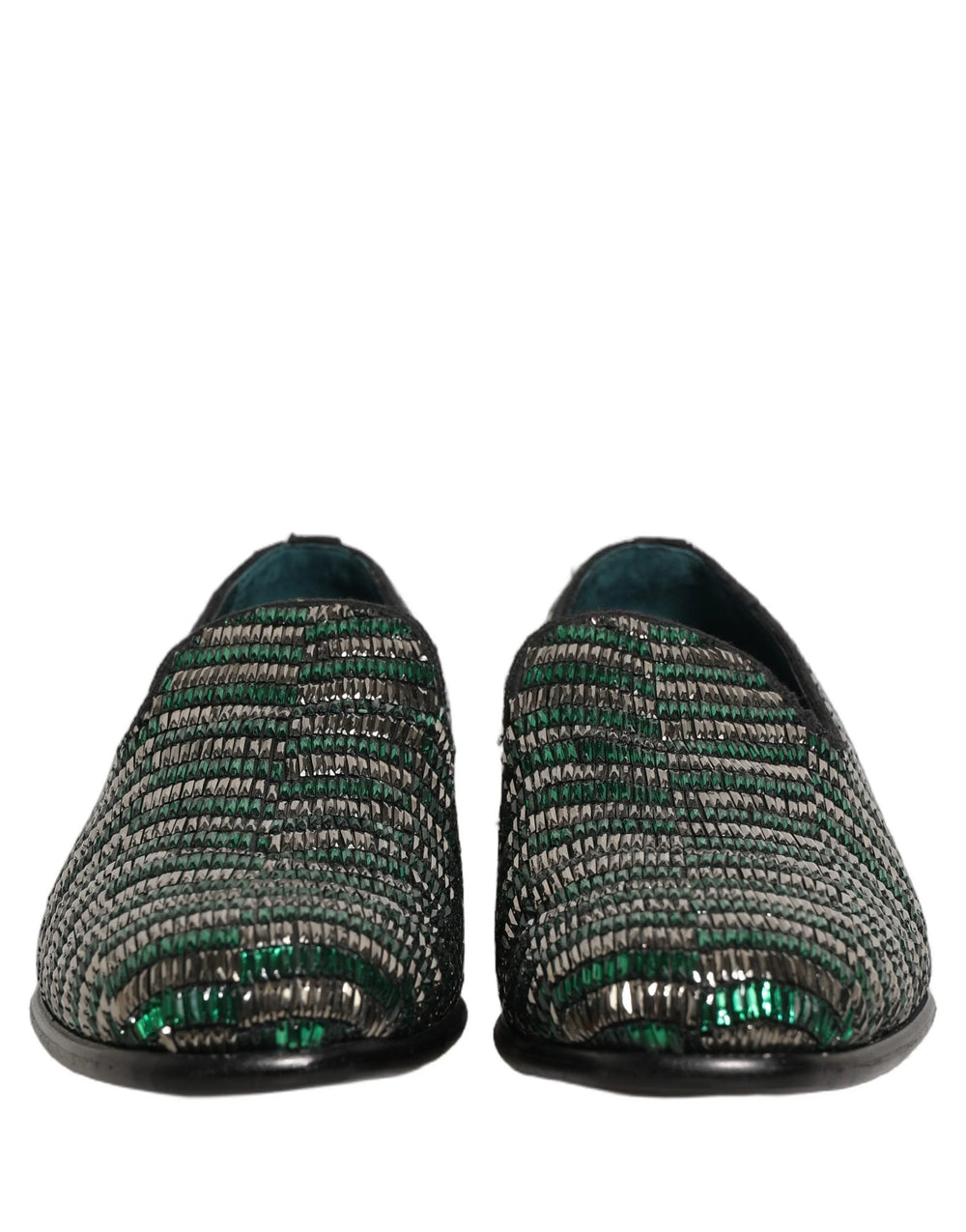 Dolce & Gabbana Slipper mit silbernen und grünen Verzierungen – EU44/US11
