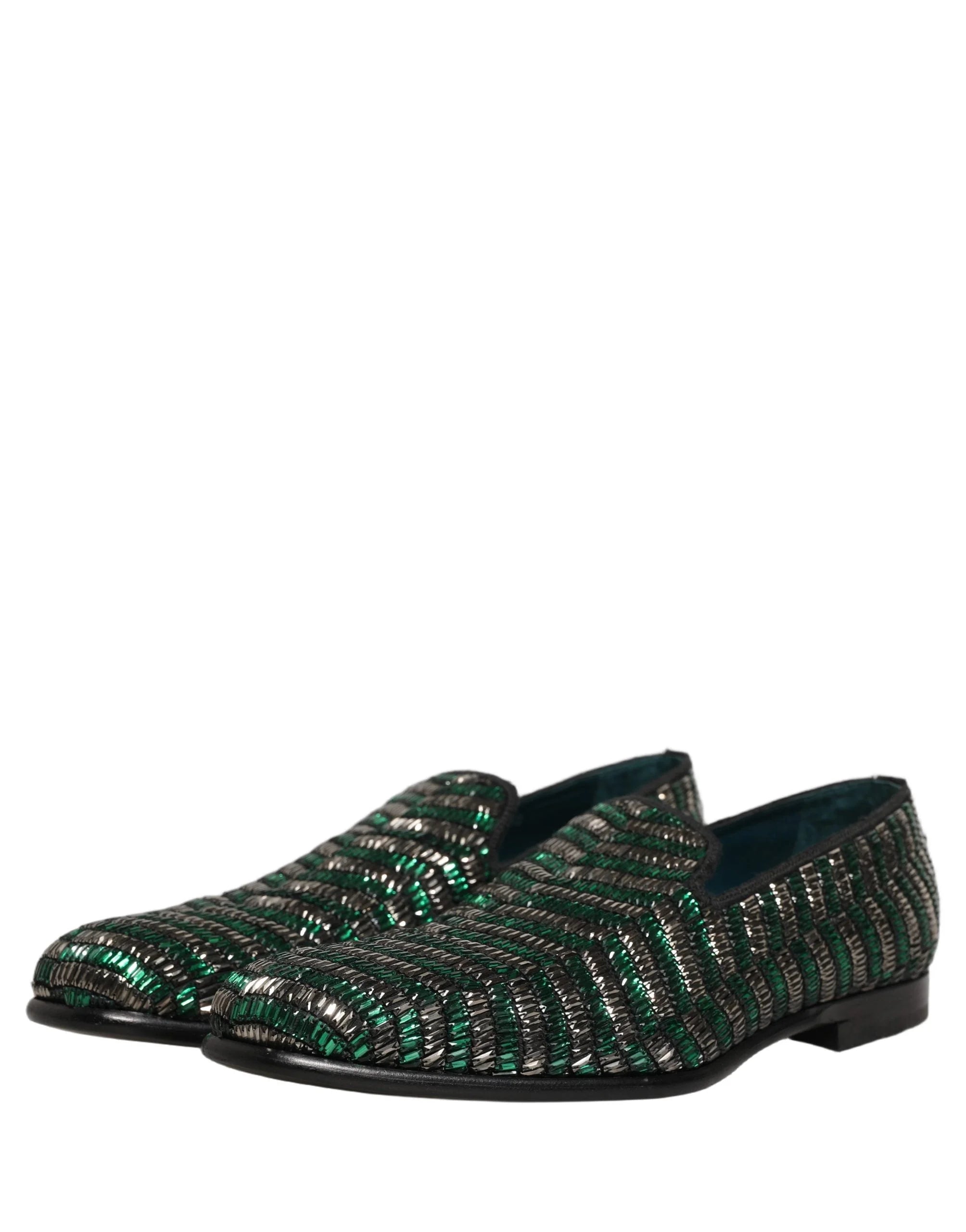 Dolce & Gabbana Silver Green Embellished Dress Loafers Shoes - EU44/US11