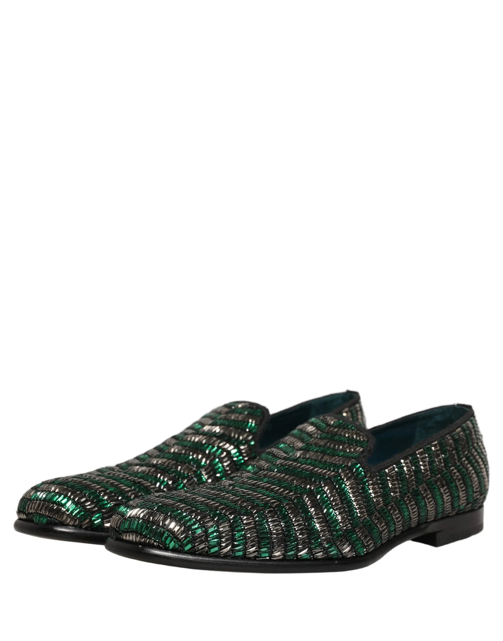 Dolce & Gabbana Silver Green Embellished Dress Loafers Shoes - EU44/US11