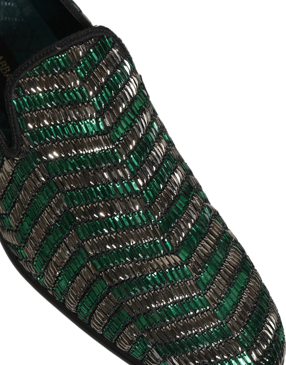 Dolce & Gabbana Slipper mit silbernen und grünen Verzierungen – EU44/US11