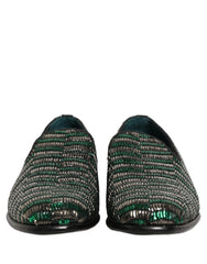Dolce & Gabbana Silver Green Embellished Dress Loafers Shoes - EU44/US11