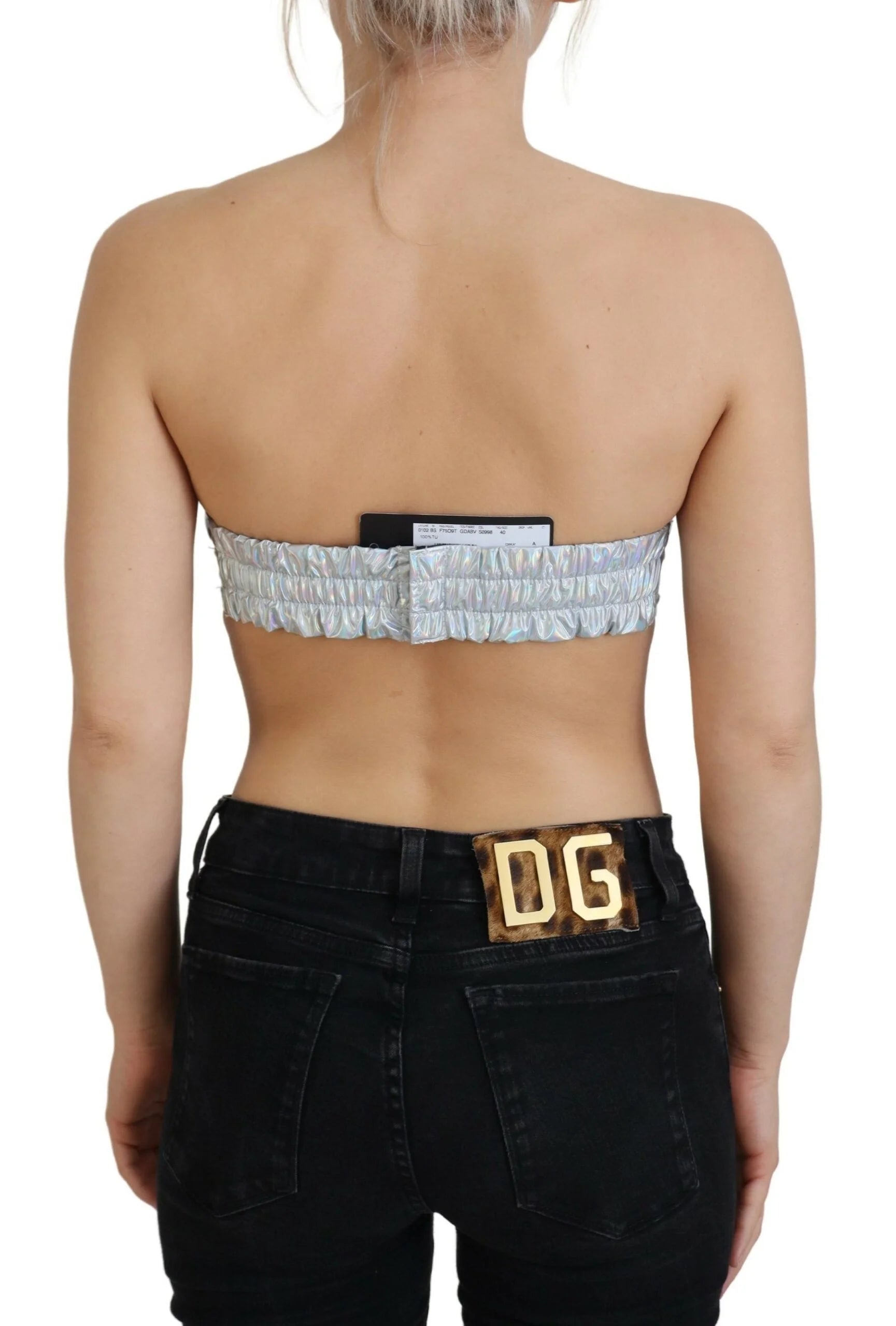 Dolce & Gabbana Silver Holographic Effect Bustier Brassiere Top - IT40|S - Bras