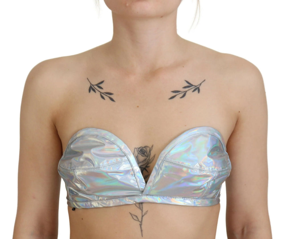 Dolce & Gabbana Silver Holographic Effect Bustier Brassiere Top - IT40|S - Bras