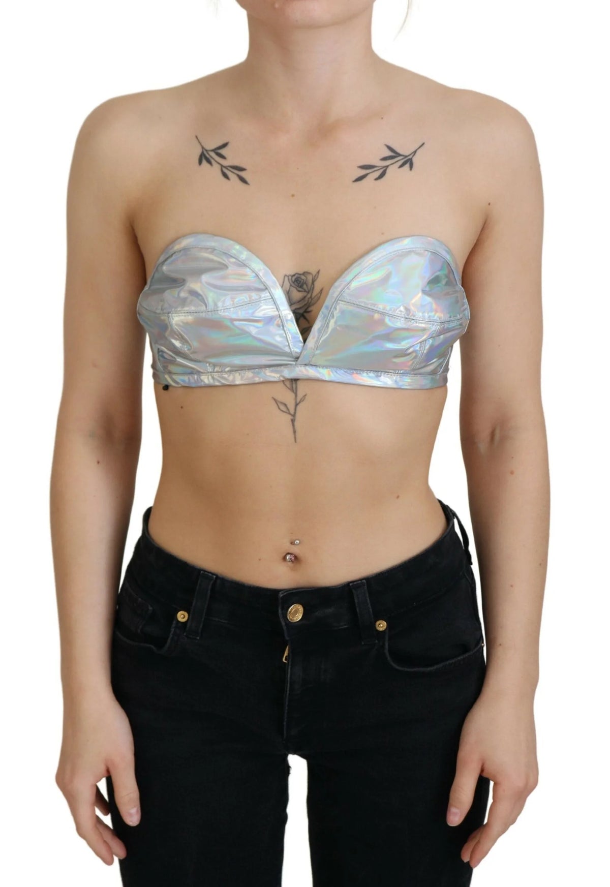 Dolce & Gabbana Silver Holographic Effect Bustier Brassiere Top - IT40|S - Bras