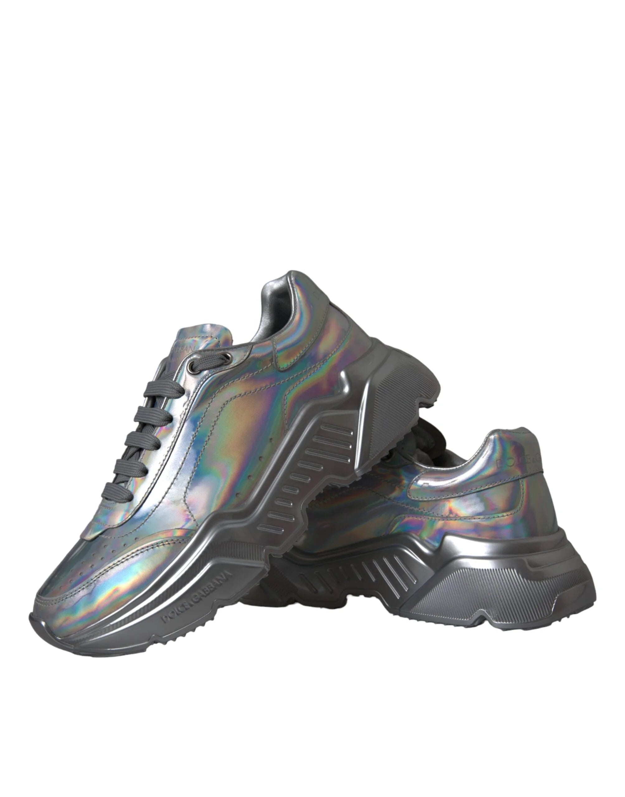 Dolce & Gabbana Silver Iridescent DAYMASTER Leather Sneakers Shoes - EU39/US8.5 - Sneakers
