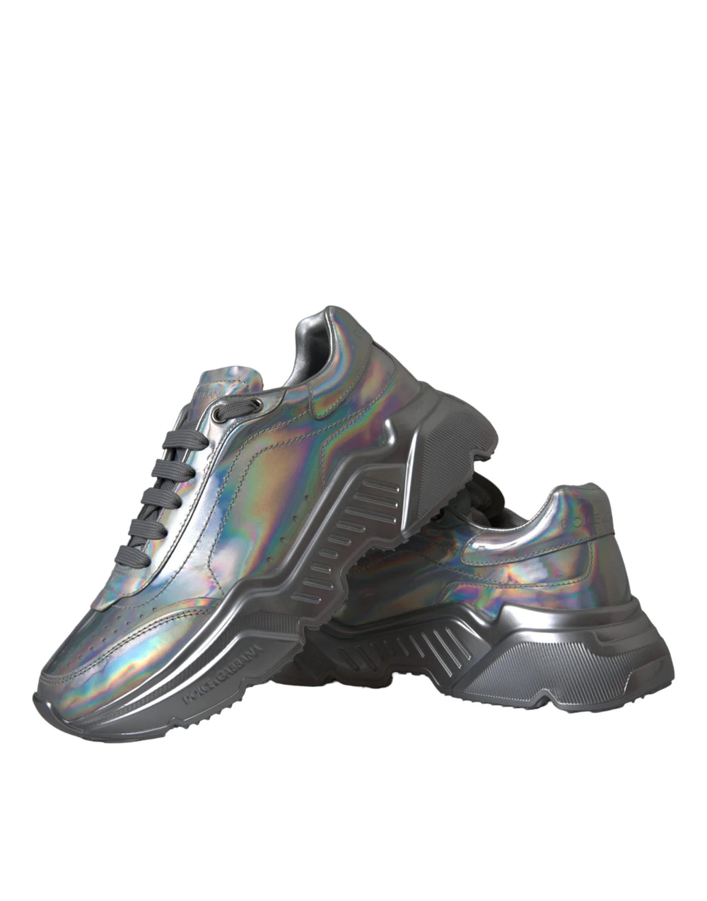 Dolce & Gabbana Silver Iridescent DAYMASTER Leather Sneakers Shoes - EU39/US8.5 - Sneakers