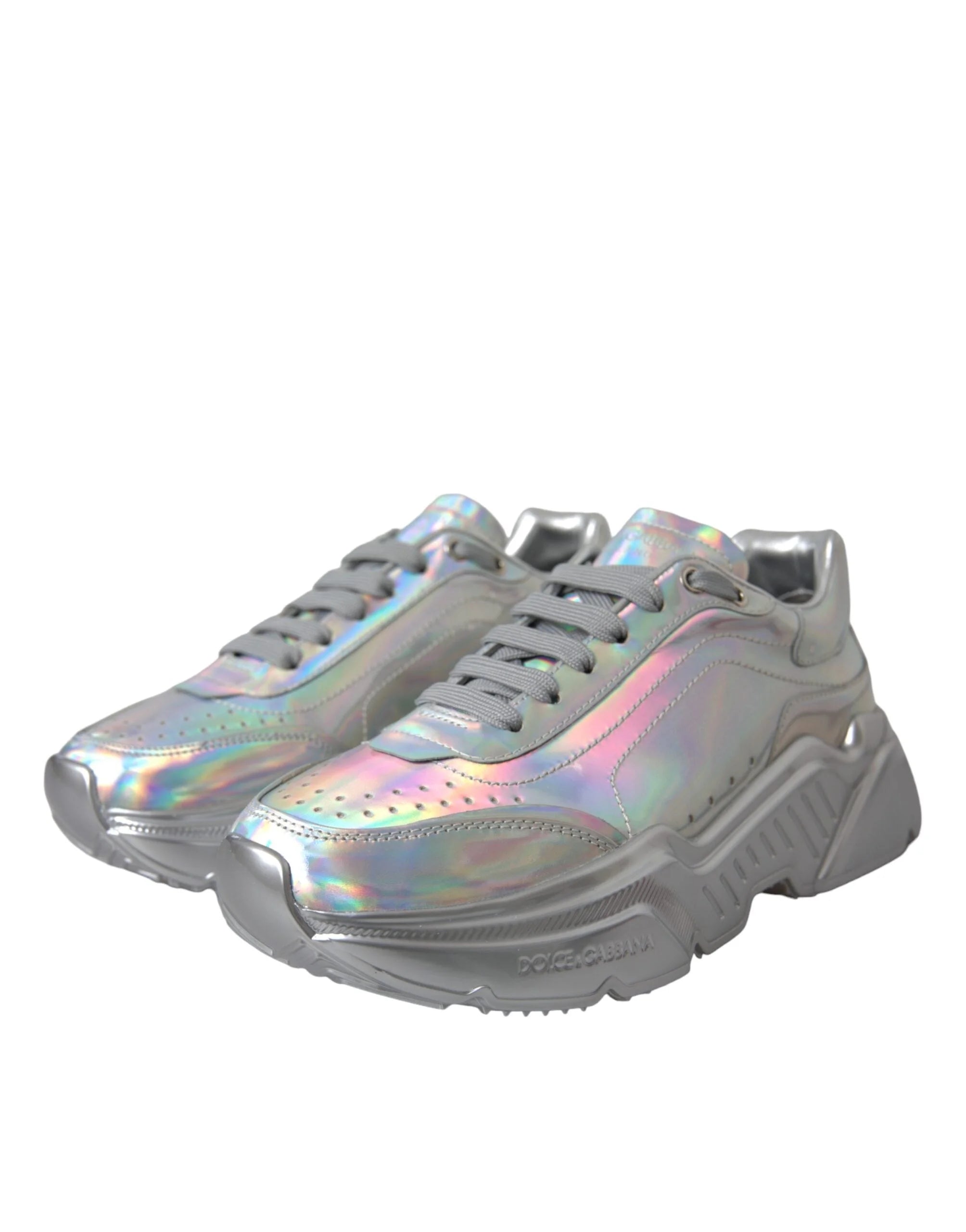 Dolce & Gabbana Silver Iridescent DAYMASTER Leather Sneakers Shoes - EU39/US8.5 - Sneakers
