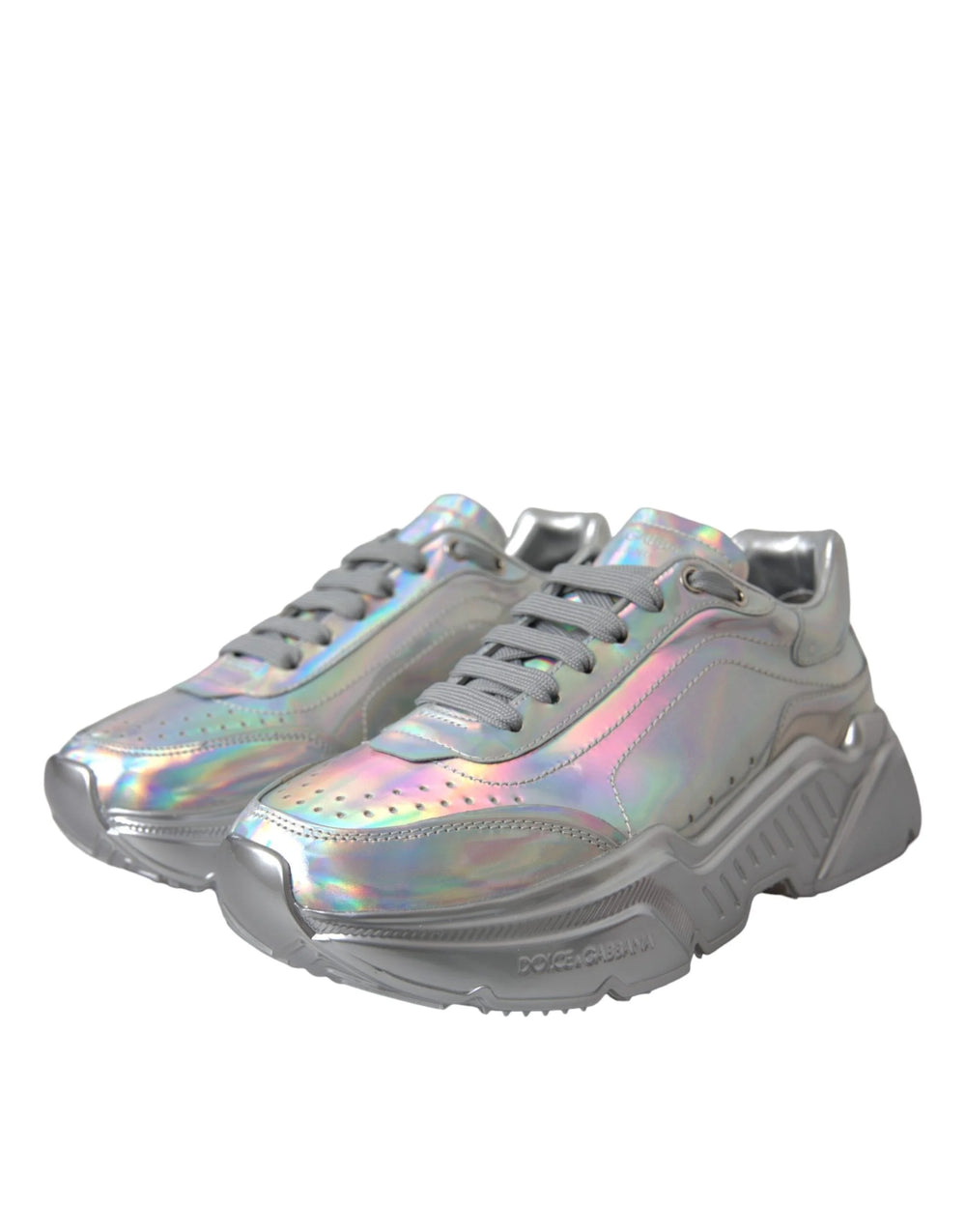 Dolce & Gabbana Silver Iridescent DAYMASTER Leather Sneakers Shoes - EU39/US8.5 - Sneakers