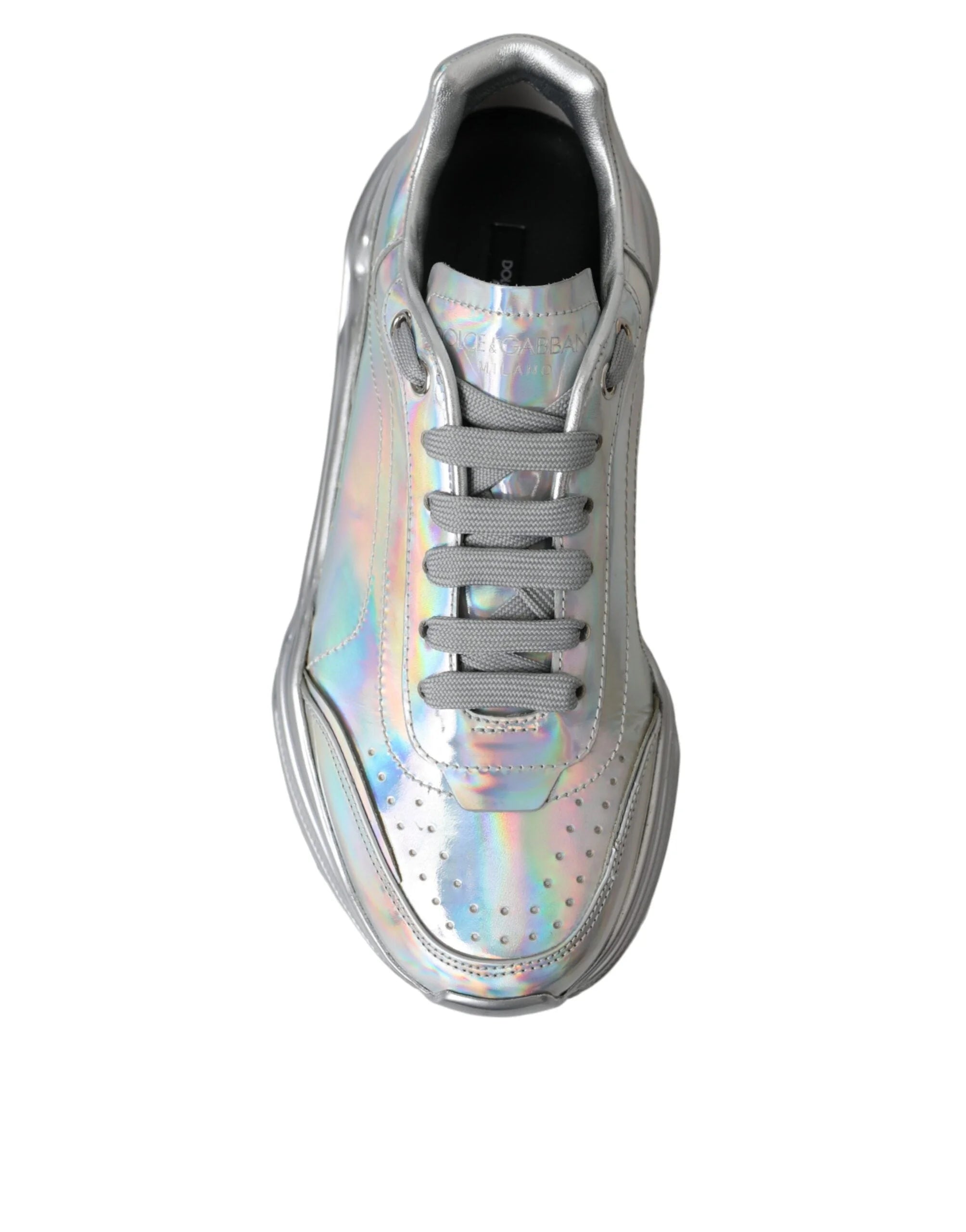 Dolce & Gabbana Silver Iridescent DAYMASTER Leather Sneakers Shoes - EU39/US8.5 - Sneakers
