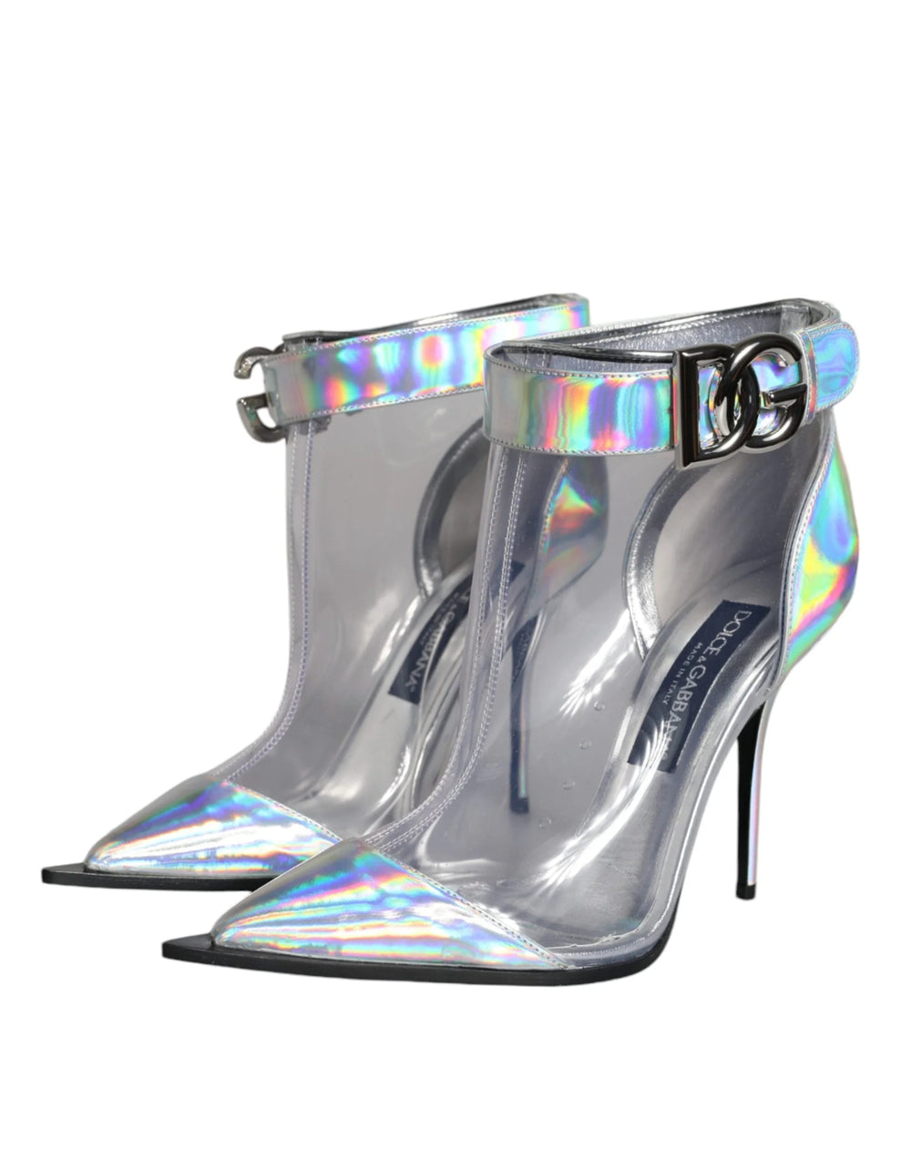 Dolce & Gabbana Silver Iridescent PVC Pointed Short Boots Shoes - Boots