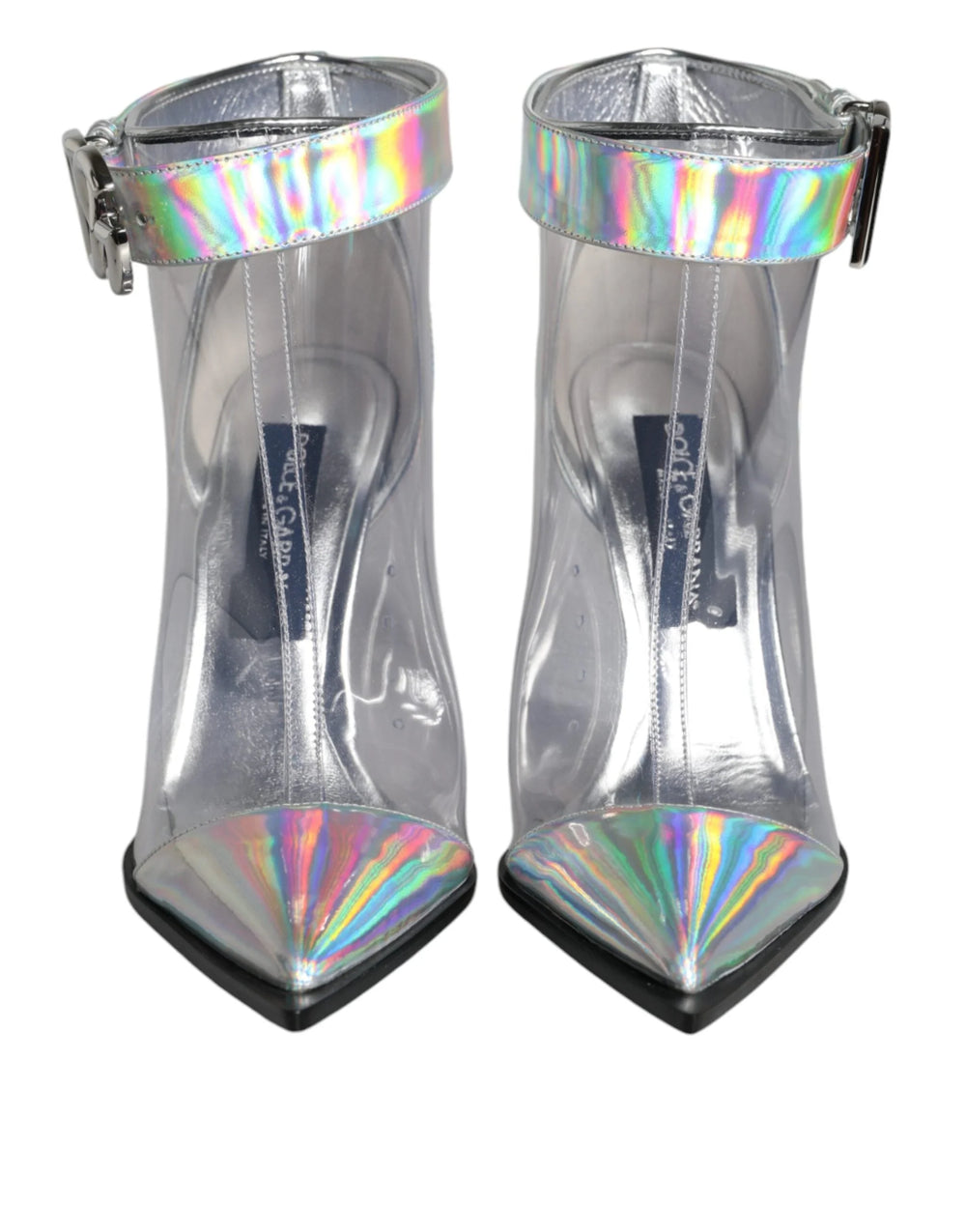 Dolce & Gabbana Silver Iridescent PVC Pointed Short Boots Shoes - Boots